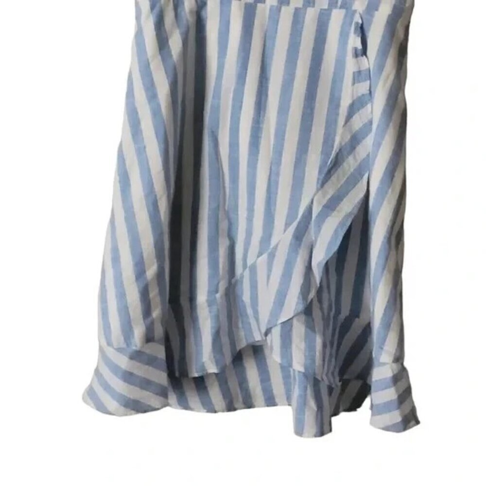 J. CREW Blue White Striped V-Neck Faux Wrap Ruffle Dress Size 4 - Picture 6 of 10
